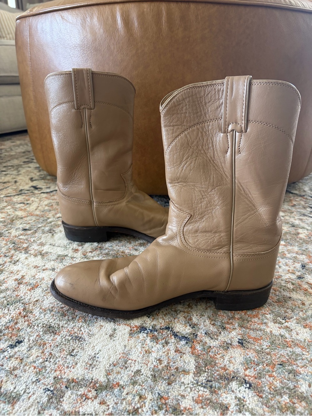 Vintage Justin Roper Boots Men’s 8.5D Tan Leather Western Cowboy Boots - Picture 5 of 11